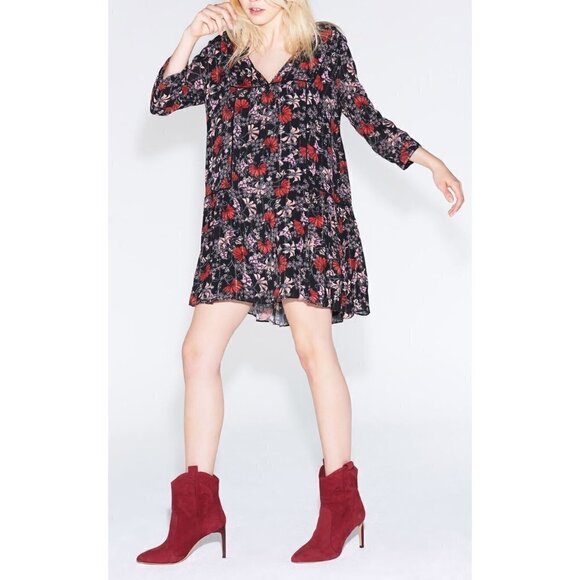 Ba&sh Eve Noir Floral Long Sleeve Lady Mini Dress 2 / 8 - Picture 1 of 5